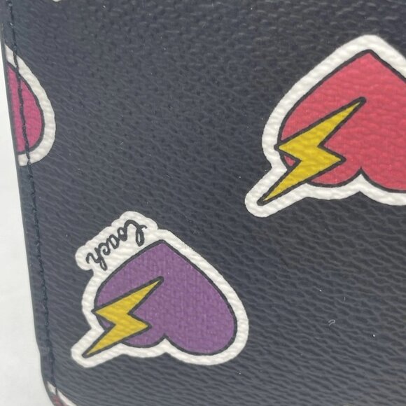 NEW COACH Women’s Snap Wallet with Heart Bolt Print Silver/Black Multi - Picture 8 of 11